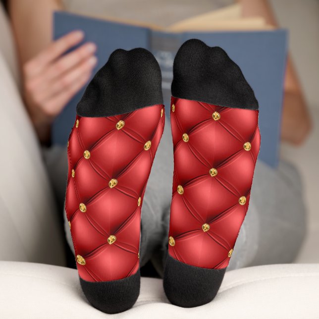 Red and Gold Diamond Tufted Leather Socks Gift (Bottom)