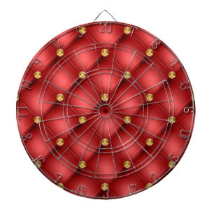 Red and Gold Diamond Tufted Leather Texture Luxury Dartboard