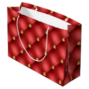 Red and Gold Diamonds Tufted Gift Bag