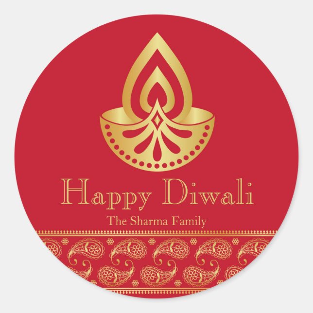 Red and Gold Diwali Party Favour Classic Round Sticker (Front)