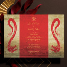 Red and Gold Dragon Asian Wedding Invitations