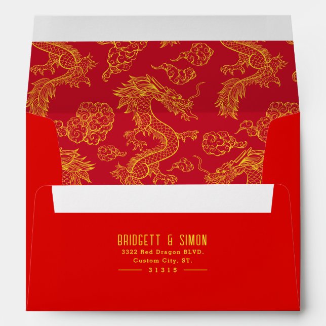 Red and Gold Dragon | Red Style Pre-Addressed Envelope (Back (Bottom))