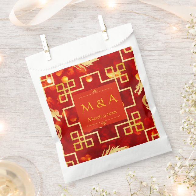 Red and Gold Dragon Wedding  Favour Bag (Clipped)