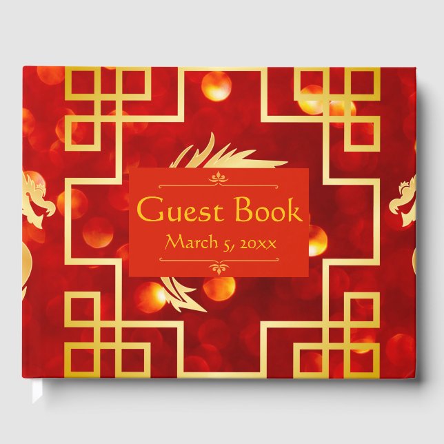 Red and Gold Dragon Wedding Guest Book (Front)