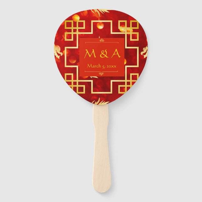 Red and Gold Dragon Wedding Hand Fan (Front)