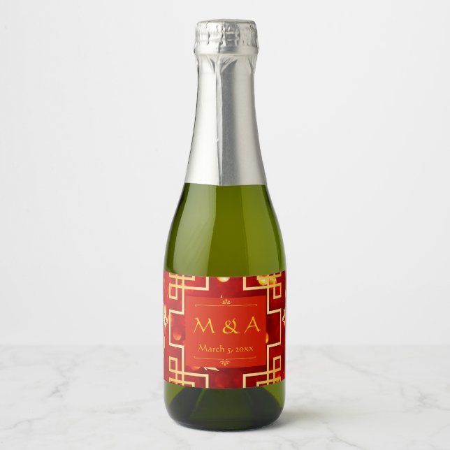 Red and Gold Dragon Wedding Sparkling Wine Label (Front)