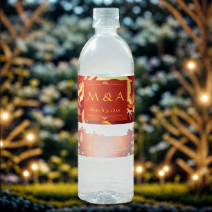 Red and Gold Dragon Wedding Water Bottle Label