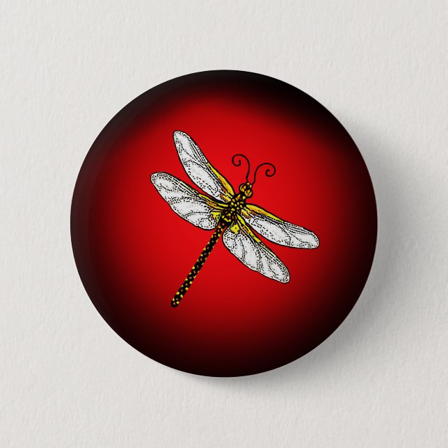 Red and Gold Dragonfly 2 Inch Round Button (Front)