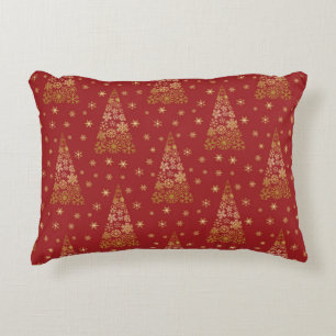 Red and Gold Elegant Christmas Tree Accent Pillow
