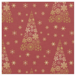 Red and Gold Elegant Christmas Tree Fabric