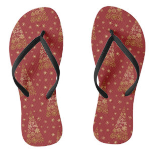 Red and Gold Elegant Christmas Tree Flip Flops