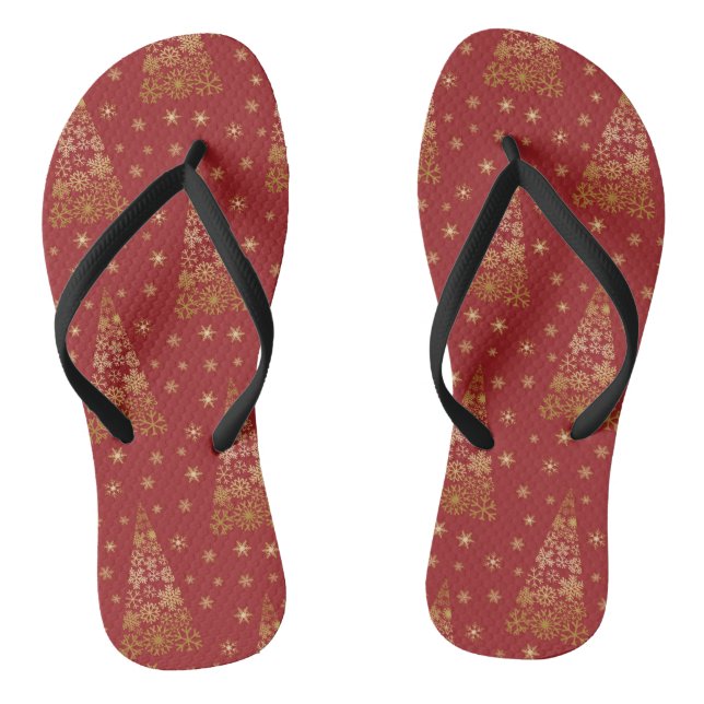 Red and Gold Elegant Christmas Tree Flip Flops (Footbed)