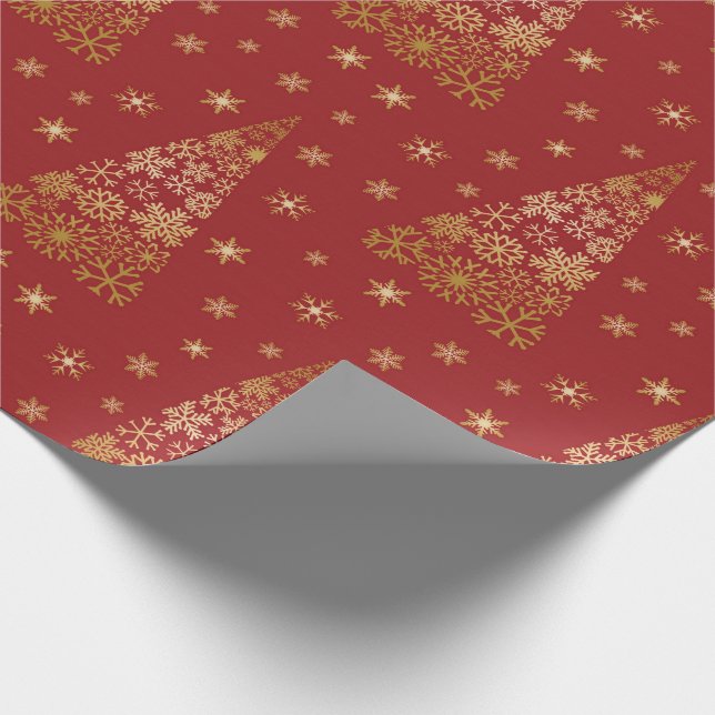 Red and Gold Elegant Christmas Tree Wrapping Paper (Corner)