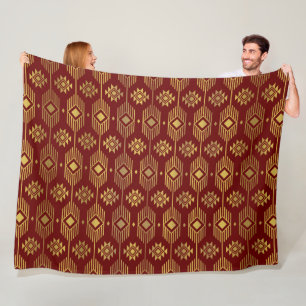 Red and gold ethnic ikat geometric pattern fleece blanket