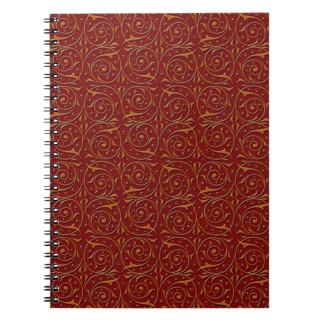 Red and Gold Fancy Floral Vines Notebook (Front)