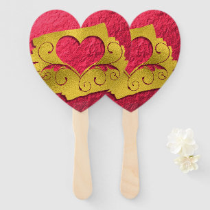 Red and Gold Faux Foil Heart Cut-Out Valentine Hand Fan