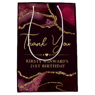 Red and Gold Faux Glitter Agate Birthday Medium Gift Bag