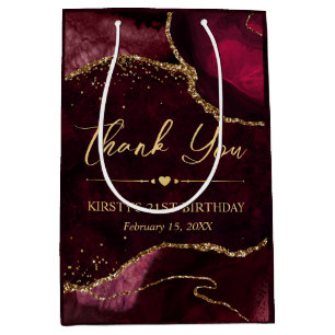 Red and Gold Faux Glitter Agate Birthday Medium Gift Bag