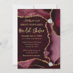 Red and Gold Faux Glitter Agate Bridal Shower Invitation