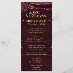 Red and Gold Faux Glitter Agate Wedding Menu