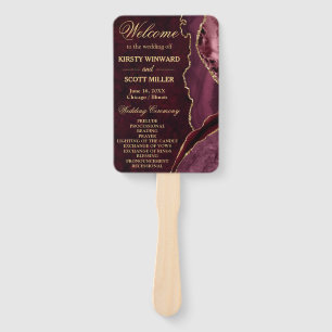 Red and Gold Faux Glitter Agate Wedding Program Hand Fan
