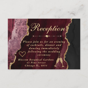 Red and Gold Faux Glitter Agate Wedding Reception Enclosure Card
