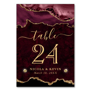 Red and Gold Faux Glitter Agate Wedding Table Number