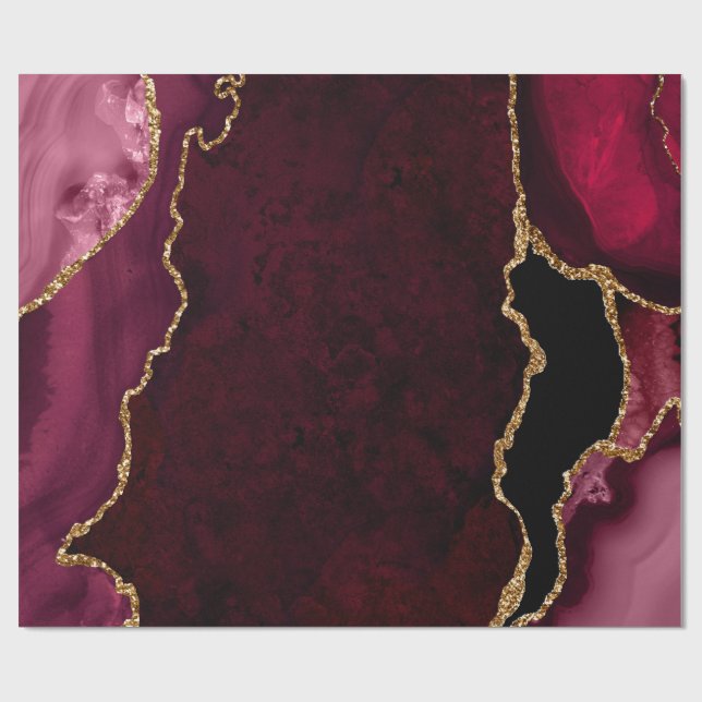 Red and Gold Faux Glitter Agate Wrapping Paper (Flat)