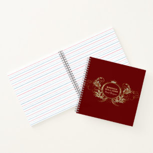   Red And Gold Faux Glitter Girly Floral Frame Not Notebook