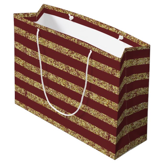 Red and Gold Faux Glitter Large Gift Bag (Back Angled)
