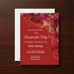 Red And Gold Floral Bachelorette Party Invitation