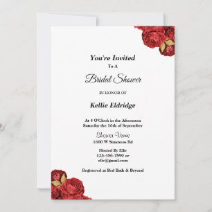Red And Gold Floral Bridal Shower Invitation