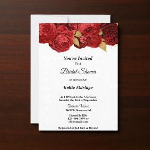 Red And Gold Floral Bridal Shower Invitation