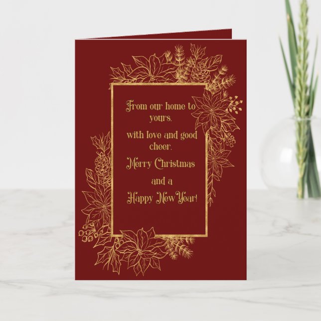 Red And Gold Floral Christmas Card (Front)