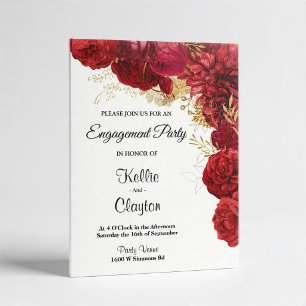 Red And Gold Floral Engagement Party Invitation