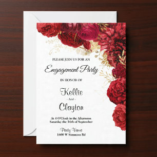 Red And Gold Floral Engagement Party Invitation