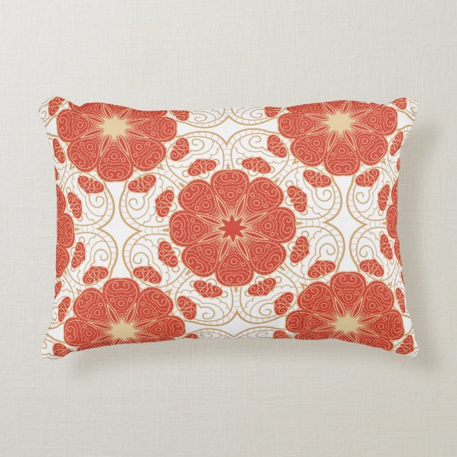 Red And Gold Floral Lace Pattern Accent Pillow (Front)
