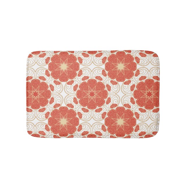 Red And Gold Floral Lace Pattern Bath Mat (Front)