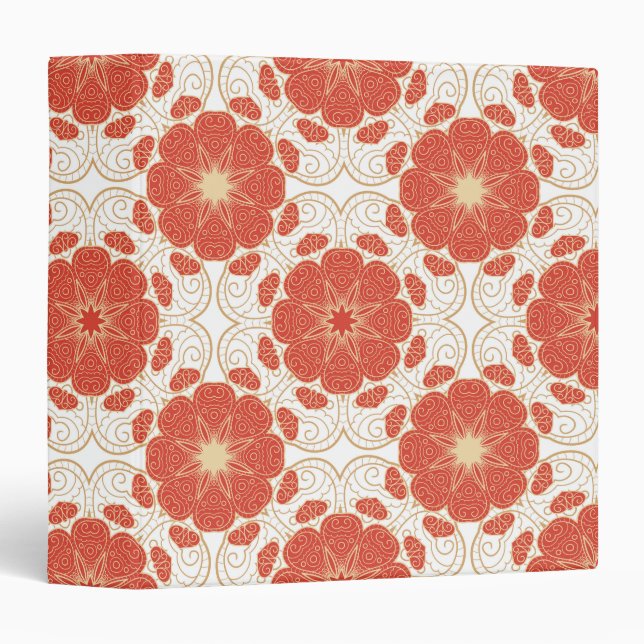 Red And Gold Floral Lace Pattern Binder (Front/Spine)