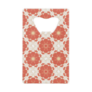 Red And Gold Floral Lace Pattern Credit Card Bottle Opener