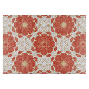 Red And Gold Floral Lace Pattern Cutting Board