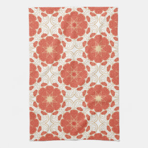 Red And Gold Floral Lace Pattern Kitchen Towel