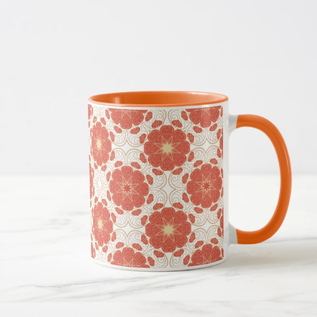 Red And Gold Floral Lace Pattern Mug (Right)