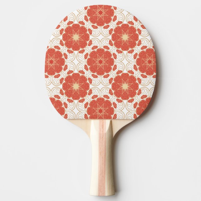 Red And Gold Floral Lace Pattern Ping Pong Paddle (Front)