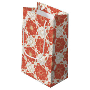 Red And Gold Floral Lace Pattern Small Gift Bag