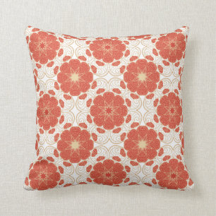 Red And Gold Floral Lace Pattern Throw Pillow