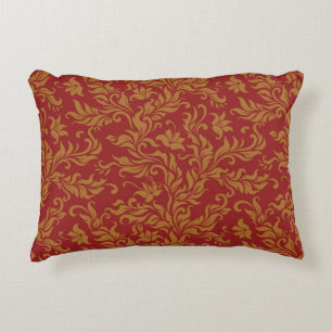 Red and Gold Floral Pattern Accent Pillow