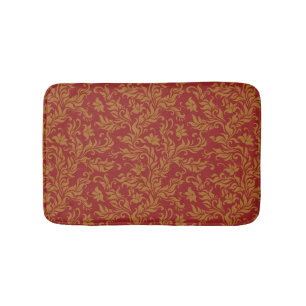 Red and Gold Floral Pattern Bath Mat