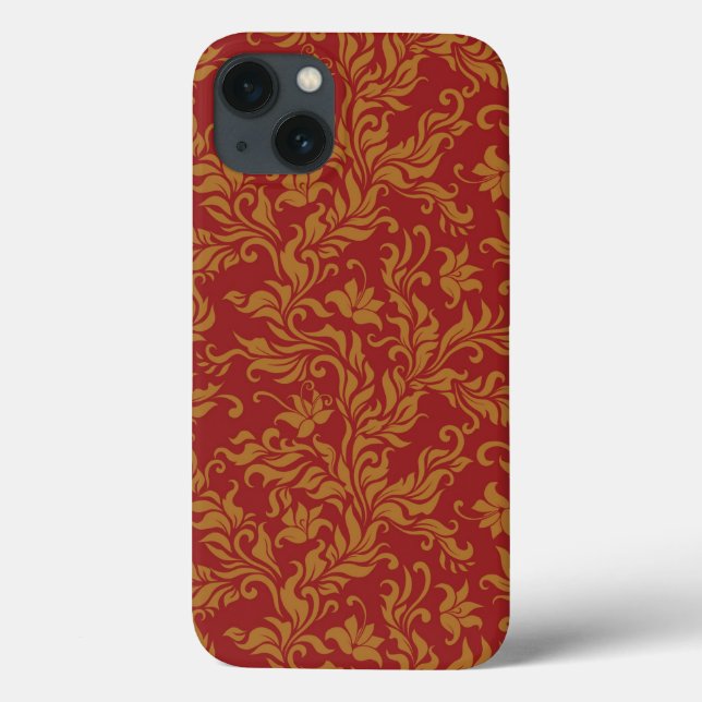 Red and Gold Floral Pattern Case-Mate iPhone Case (Back)