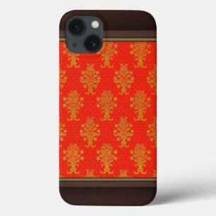 Red And Gold Floral Pattern iPhone 13 Case